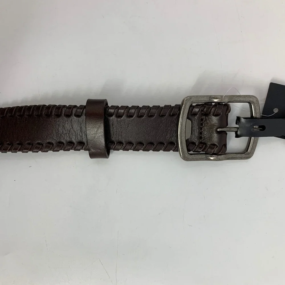 Nordstrom Mens Dark Brown‎ Leather Belt Size 36 Braided Edge New With Tags